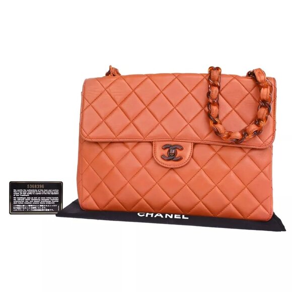 CHANEL CC Logo Matelasse 30 Chain Shoulder Bag Leather Orange VTG 646RK995 - Picture 1 of 15